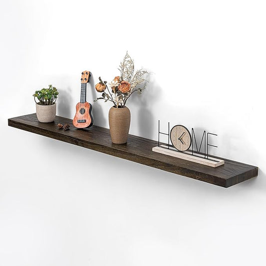 Rustic Wood Floating Shelves for Wall Decor, Elm Wood Shelves 48 Inch Long, 8 Inch Deep Floating Shelf for Living Room Bathroom Bedroom Kitchen, 48 x 8 Wall Shelves Set of 1, Walnut Color