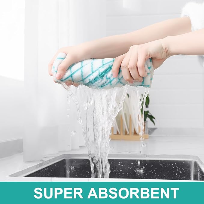 Homaxy Premium Cotton Kitchen Towels 16"x 28", Large Natural Ring Spun 390 GSM Dish Towels, Super Absorbent Terry Kitchen Hand Towels, Soft Tea Towel with Hanging Loop, Aqua Check Design, 6 Pack