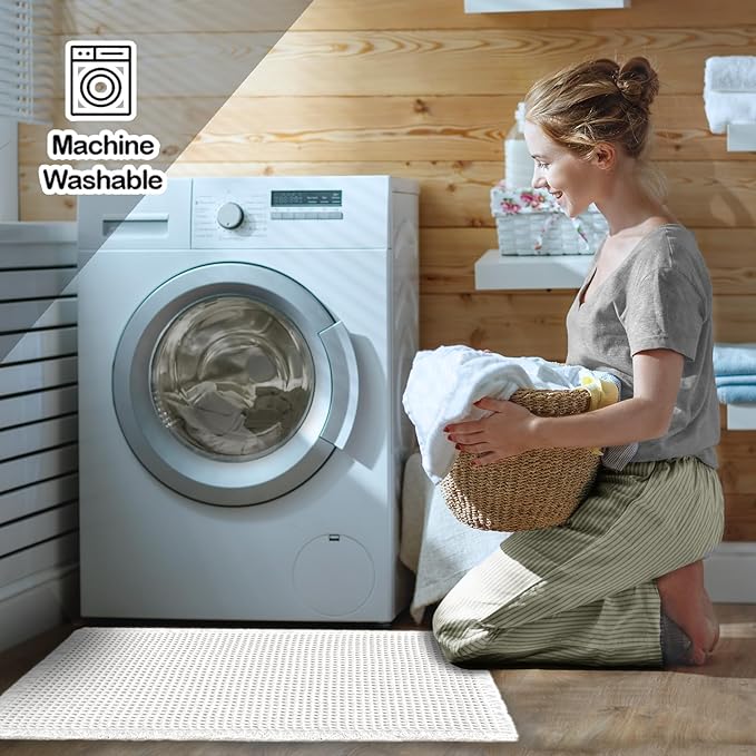 ZALL Waffle Bath Mat White Super Absorbent Non Slip Bathroom Rug 18x30inch,Machine Washable Ultra Soft Floor Mats