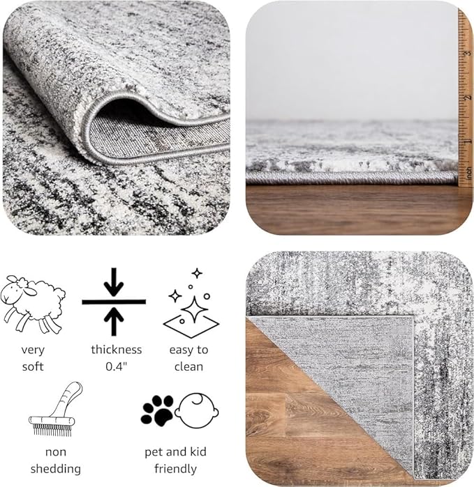Keen Home Design Area Rugs - Non-Shedding, Thick Pile Abstract Rugs for Kitchen, Living Room, Bedroom, Dining Room, Entryway (Abstract Cream/Grey, 2'8" x 9'11")