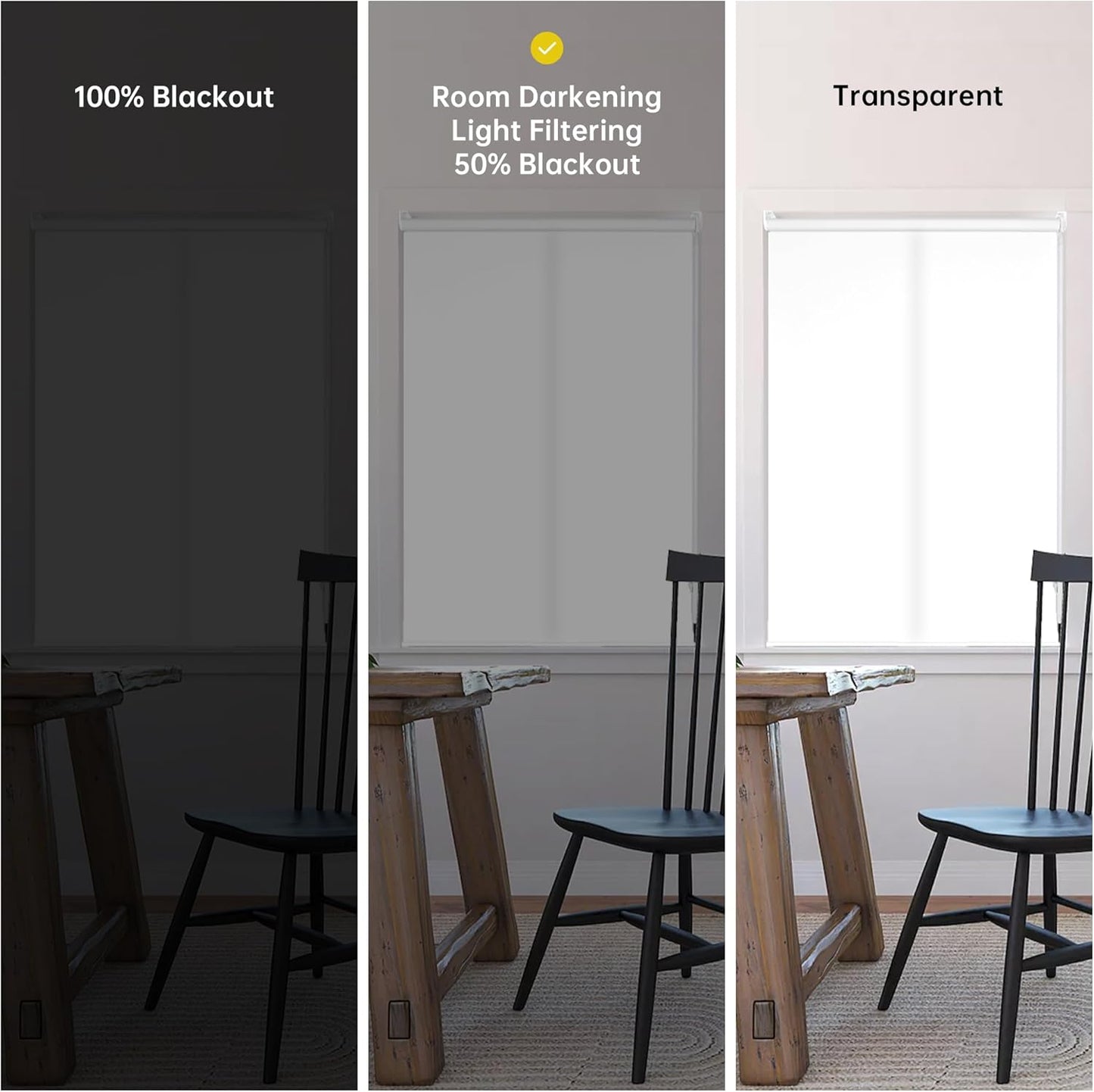 Homebox 50% Blackout Light Filtering Blinds for Windows,Room Darkening Roller Shades Roll up and Pull Down Blind Shades for Home Office 23" W×72" H White