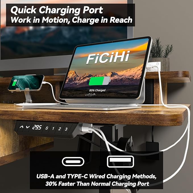 Adjustable Height Standing Desk with 4 Drawers,48 x 30 inches Electric Sit Stand Home Office Desk with Two Tiers, 3 Memory Presets, Monitor Stand Riser, USB A/C Charging Port