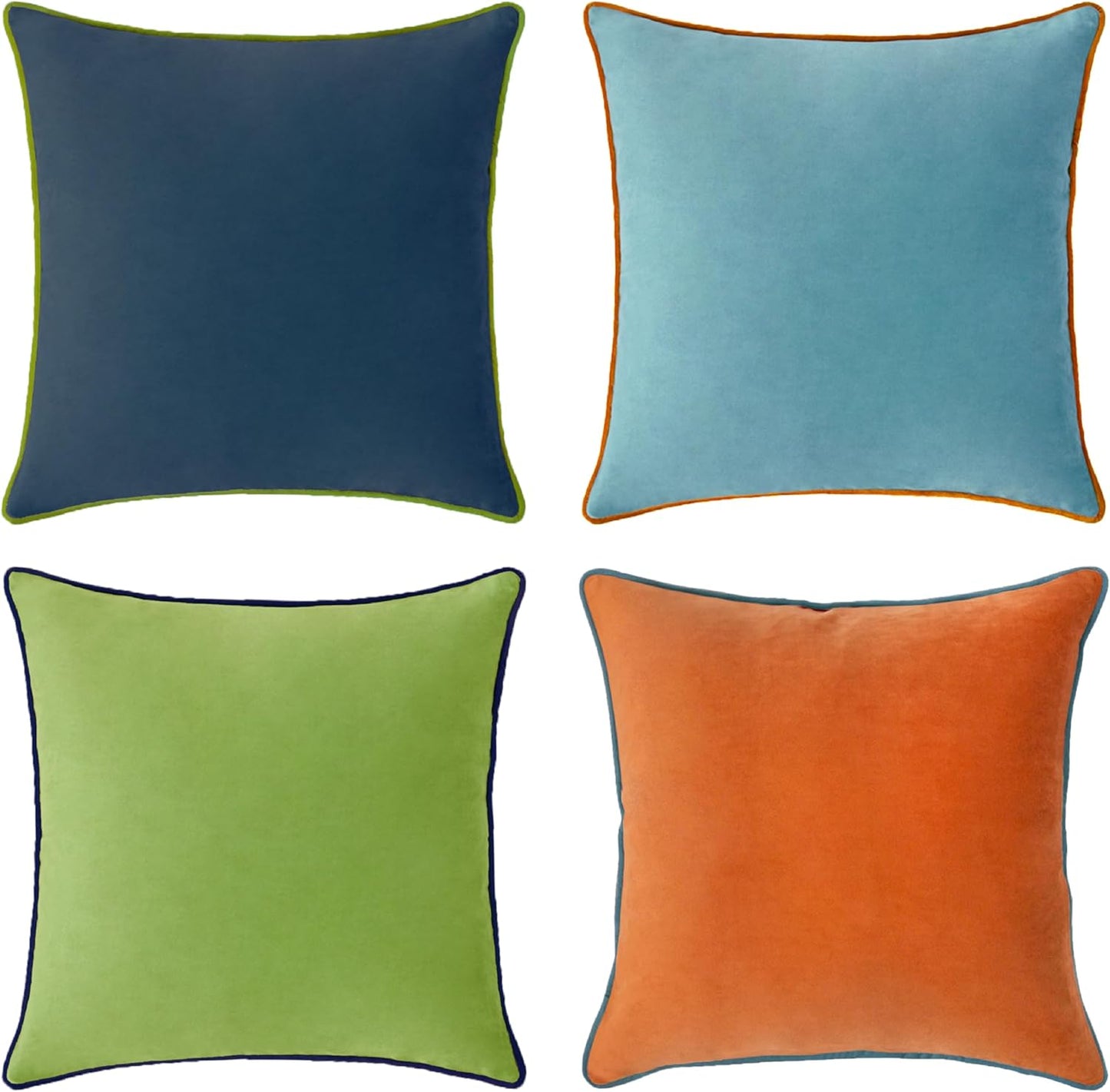 MONDAY MOOSE Decorative Throw Pillow Covers Cushion Cases, Set of 4 Soft Velvet Modern Double-Sided Designs, Mix and Match for Home Decor, Pillow Inserts Not Included (18x18 inch, Blue/Orange)