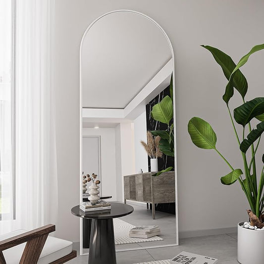 TinyTimes 64''x21'' Arched Full Length Mirror with Stand, Full Body Mirror, Mirrors Full Length Floor Freestanding, Wall Mounted Mirrors for Bedroom Living Room Cloakroom, White
