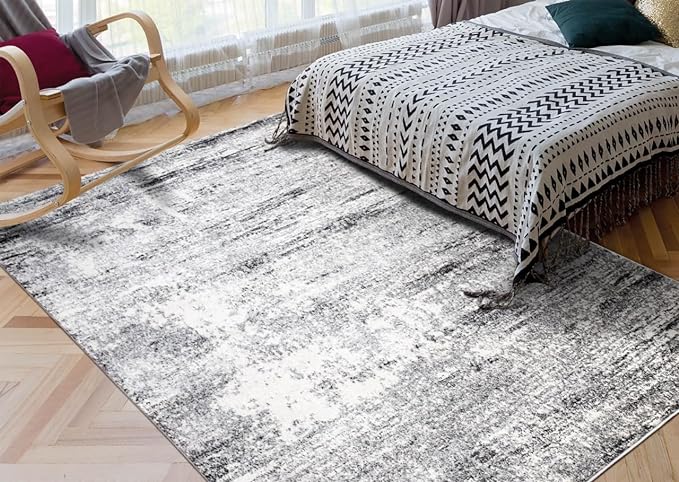 Keen Home Design Area Rugs - Non-Shedding, Thick Pile Abstract Rugs for Kitchen, Living Room, Bedroom, Dining Room, Entryway (Abstract Cream/Grey, 5'3'' x 7'7'')