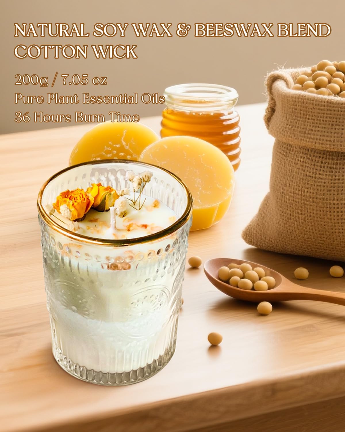 Jasmine Scented Candle, 36 Hours Long-Lasting, Natural Soy & Beeswax Glass Jar Candle, Fragrant Home Decor for Women, Perfect for Relaxation, Romance, and Gifts