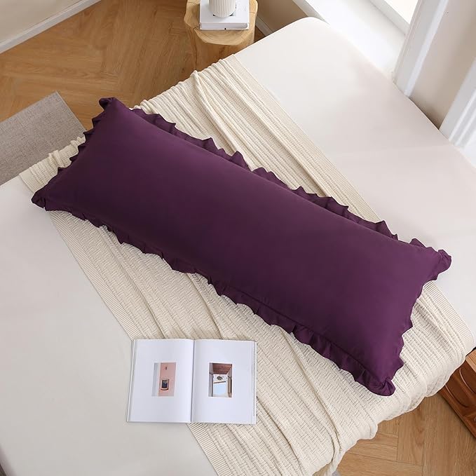 Merryword Dark Purple Body Pillow Cover 20x54inches Long Pillowcase Ruffled Pillowcases Shabby Chic Ruffled Fringe Decor Body Ruffled Pillow Sham Cute Pillowcase