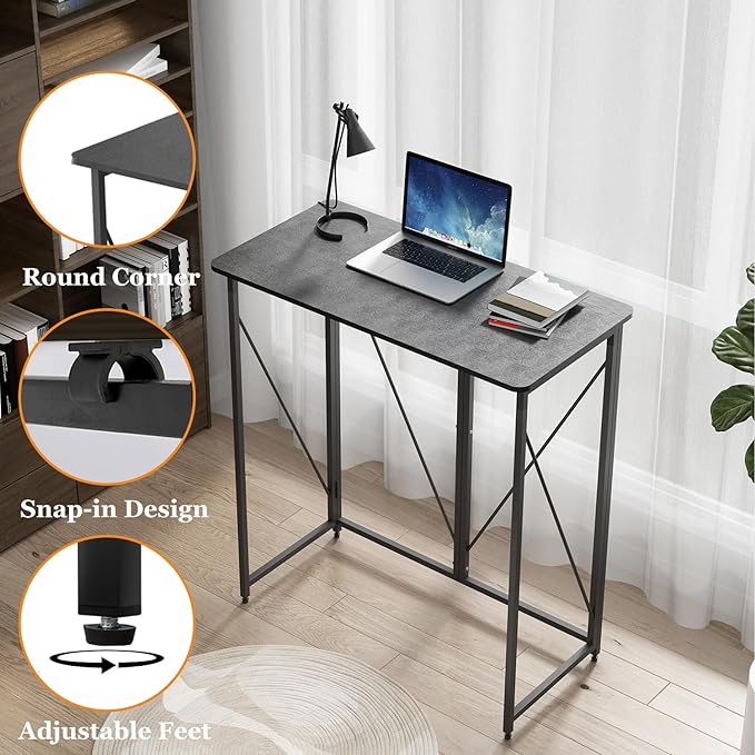 39.37" Folding Standing Desk, Small Laptop Stand Up Desk for Sitting or Standing, No Assembly Needed, Portable, Tall Foldable Desk for Home, Office, Small Spaces (Black)