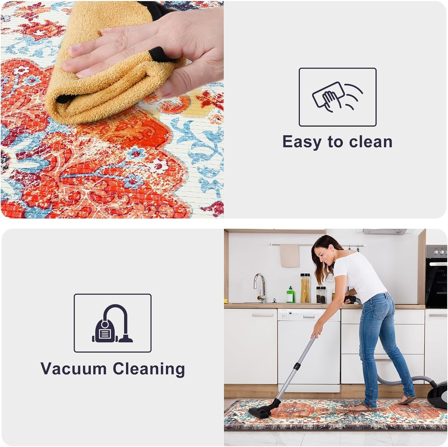 KIMODE Anti Fatigue Kitchen Mats, Boho Vintage Kitchen Rugs - Sets of 2, Cushioned Non Slip Comfort Rugs for Kitchen Floor, Sink, Laundry, Desk - Orange/Purple 20"x47"+20"x32"