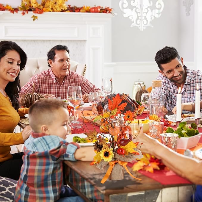 18 Inch Fall Table Tree, LED Lighted Fall Tree with Sunflowers Maple Leaf Pumpkin,Artificial Fall Tree for Autumn Harvest Thanksgiving Home Decor