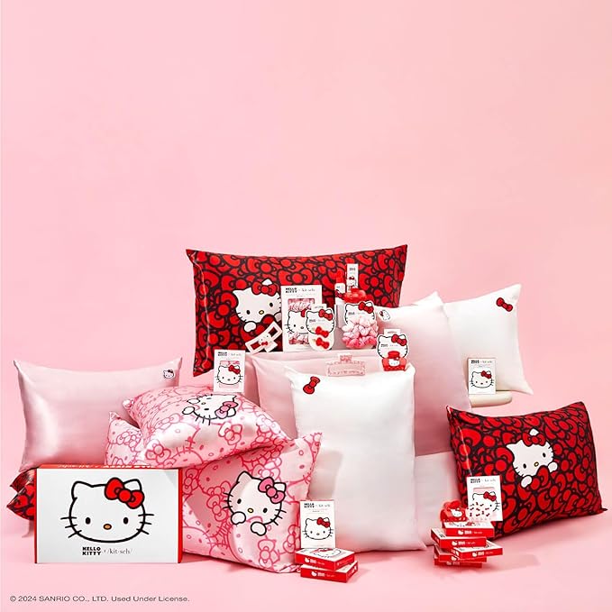 Kitsch x Hello Kitty (Pink Kitty Face) - Satin Pillowcase with Zipper for Hair and Skin, Softer Than Silk Pillow Case, Smooth Cooling Pillow Covers, Machine Washable, King Size (19x36)