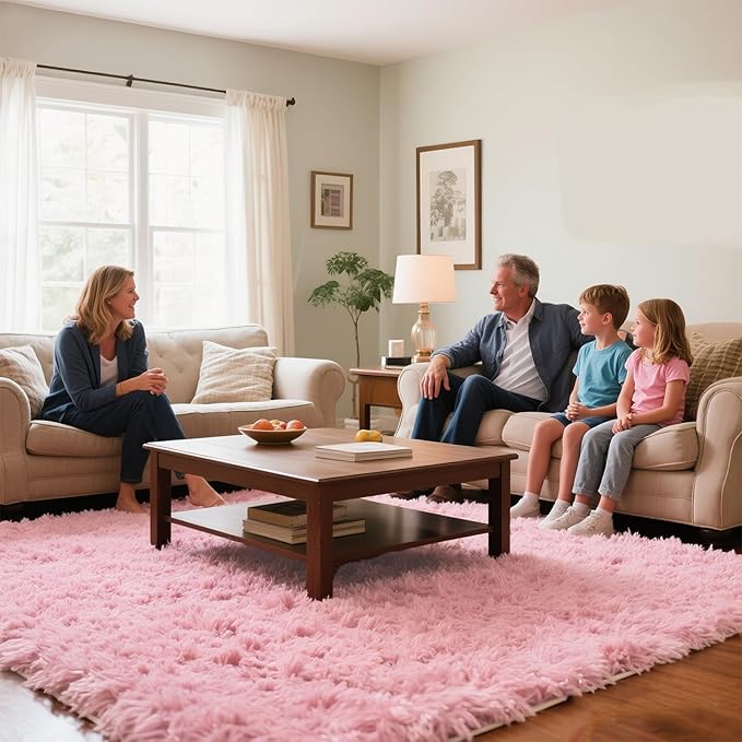 Pink Area Rugs for Girls Bedroom, 6x9 Fluffy Fuzzy Shaggy Carpet for Kids Playroom Nursery Living Room, Thick Soft Plush Mat for Kids Baby Boys Teen Dorm Home Decor Aesthetic