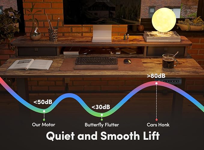 FEZIBO 48'' x 24'' Height Adjustable Electric Standing Desk with Double Drawer, Home Office Stand Up Table with 4 Height-Adjustable Feets & 2 Hooks, Vintage Brown