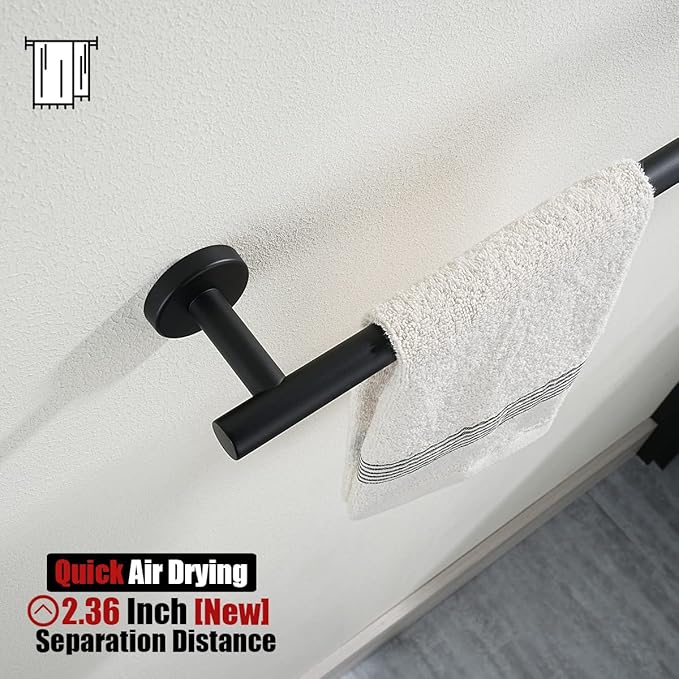 JQK Black Towel Bar, 27 Inch 304 Stainless Steel Thicken 0.8mm Towel Rack Bathroom, Towel Holder Matte Black Wall Mount, Useable Length 24 Inch 2 Pack, TB110L24-PB-P2