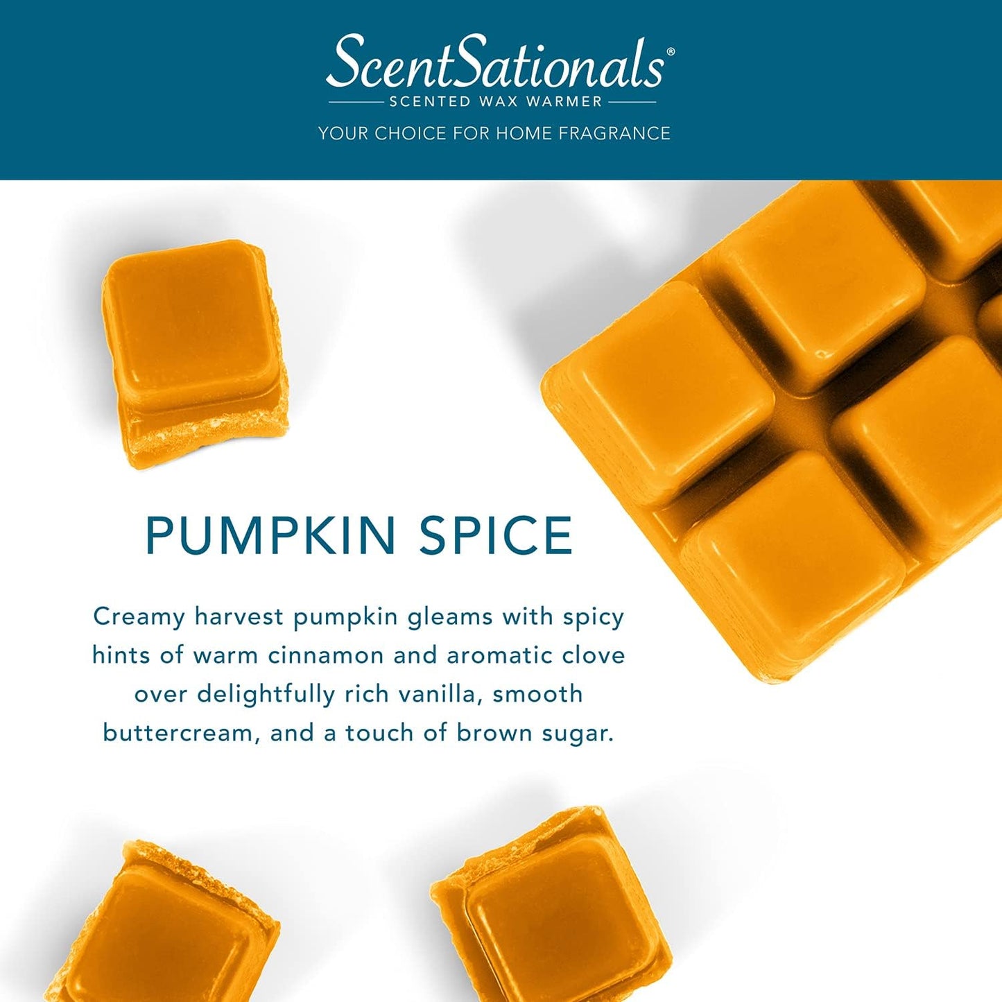 Scentsationals Fall Wax Melts, Wax Cubes Strong Scent - Pumpkin Spice - Long Lasting Scented Melts for Warmer, 10oz (24-Cubes)