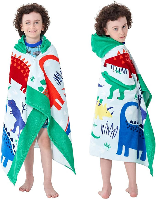 Kids Bath Towels, Kids Towel Girls Boys Hooded Beach,Bathroom,Pool Swim Towels 30 × 50 INCH Large Size Ultra Absorbent Cute Cartoon Animal Full Vitality 100% Cotton Dinosaur Towel| Dino