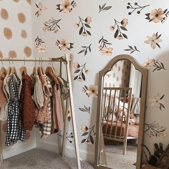 Boho Flower Wall Decals - Watercolor Wildflower Wall Art, Girls & Kids Room Decor