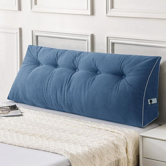 Sasttie Headboard Pillow Queen, Triangular Wedge Pillow Headboard, Wedge Headboard Pillow for Bed Sofa, Daybed Pillows for Sitting up, Reading or Working with Removable Cover, Blue