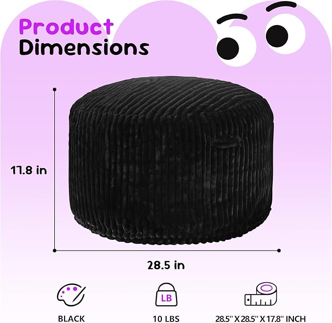 Hobestluk Bean Bag Chairs 2.5FT Bean Bag Chair with Memory Foam Filled & Stripe Plush Cover Small Bean Bag Chairs for Playroom, Living Room, Bedroom (Black)