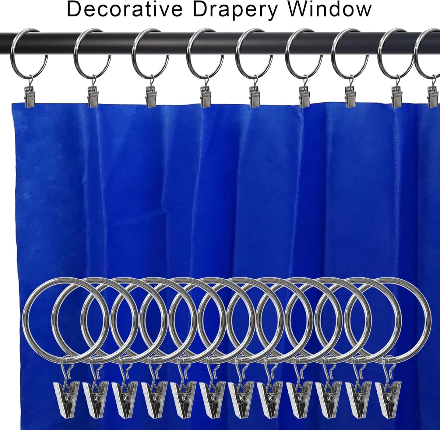40 Pack Metal Curtain Rings with Clips, Drapery Clips Hooks, Decorative Curtain Rod Clips 1.5 in Interior Diameter, Silver