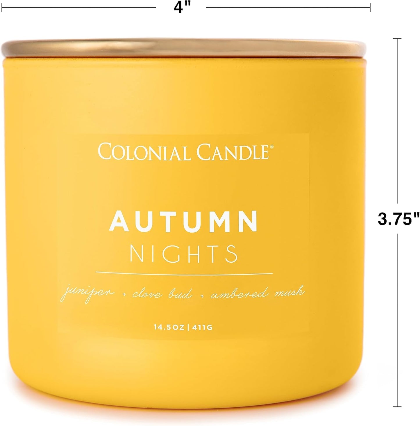 Colonial Candle Autumn Nights Scented Jar Candle, Pop of Color Collection, 3 Wick, Yellow, 14.5 oz - Up to 60 Hours Burn