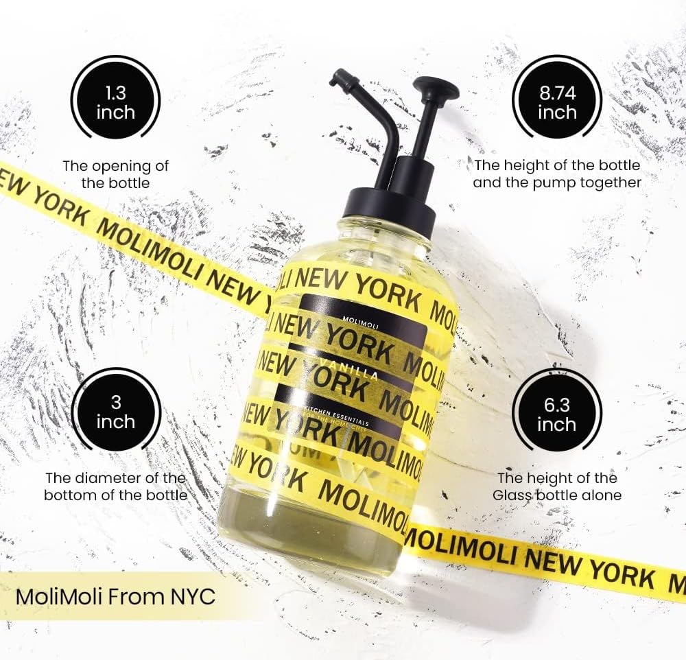 Molimoli Coffee Syrup Dispenser for Coffee Bar, Pump Dispenser, Glass Syrup Bottle w. Upgraded Pump, 16.9 oz 500 ml, Set of 2, Black