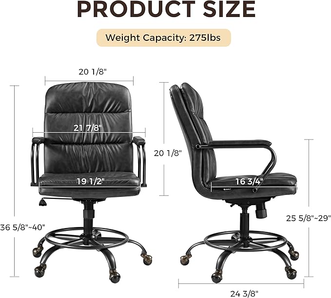 EUREKA ERGONOMIC Home Office Chair Ergonomic Desk Chair, Comfortable Office Chair Leather Executive Chair Mid Century Vintage 360° Swivel with Lumbar for Office Home Bedroom