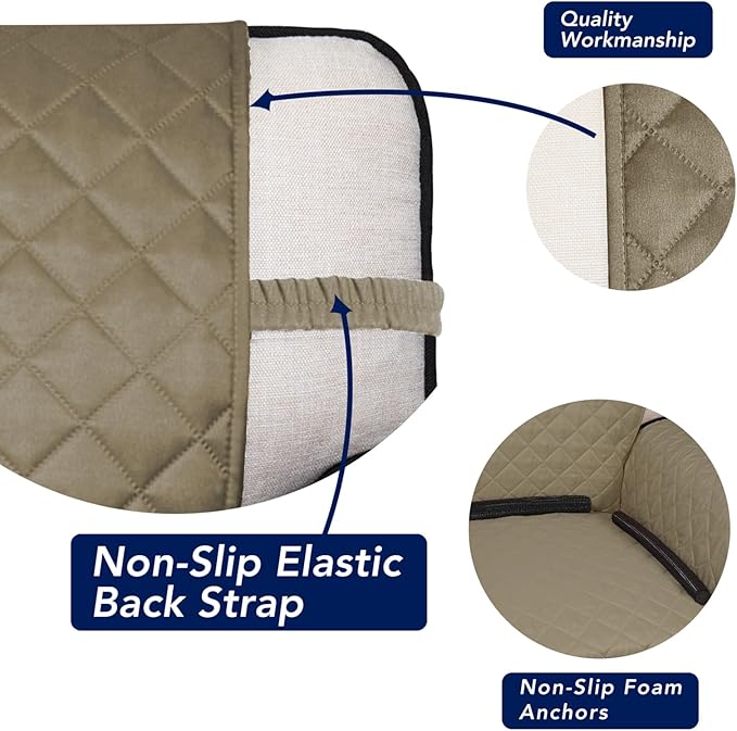 PureFit Reversible Quilted Sofa Cover, Water Resistant Slipcover Furniture Protector, Washable Couch Cover with Non Slip and Elastic Straps for Kids, Dogs, Pets (Oversized Chair, Beige/Beige)