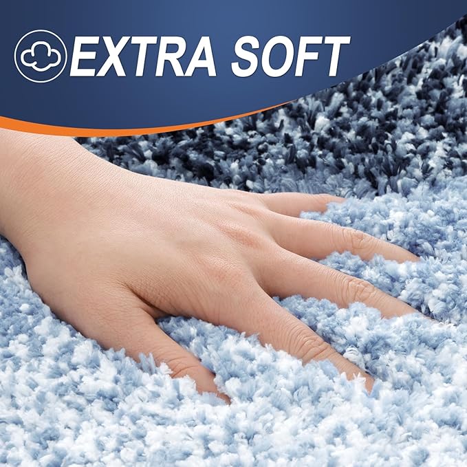OLANLY Bathroom Rug Set 2 Piece, Soft Absorbent Microfiber Bath Mats and U-Shaped Contour Toilet Rug, Non-Slip, Machine Wash Dry, Plush Shaggy Bath Mats for Bathroom (24"x16"+24"x20", Dark Blue)