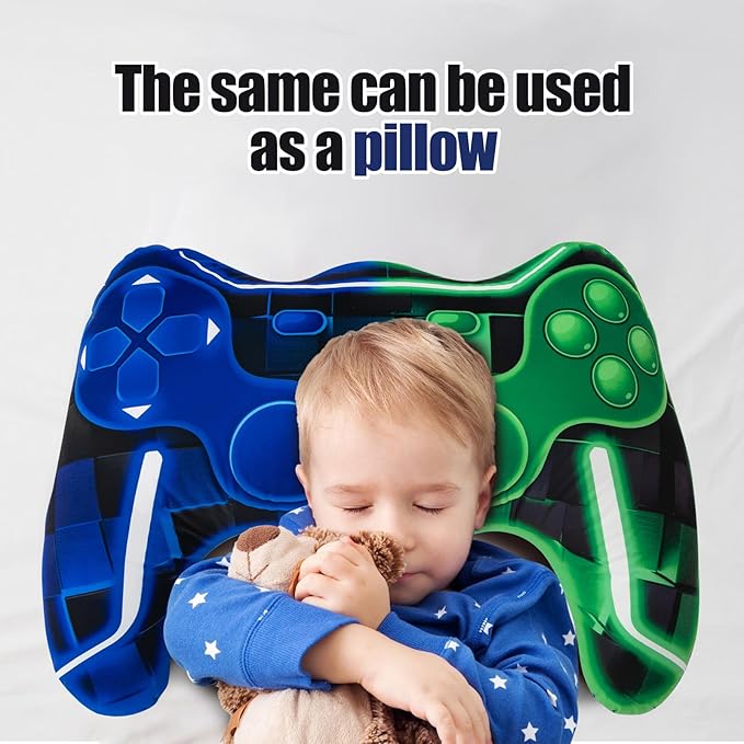 Meeting Story Game Controller Shaped Plush Throw Pillow Cushion for Boys and Girls Gamer Room Decoration for Sofa Couch/Computer Chair/Bed Gifts for Teen Boys Gaming Toy Pillow (Green Blue, Large)