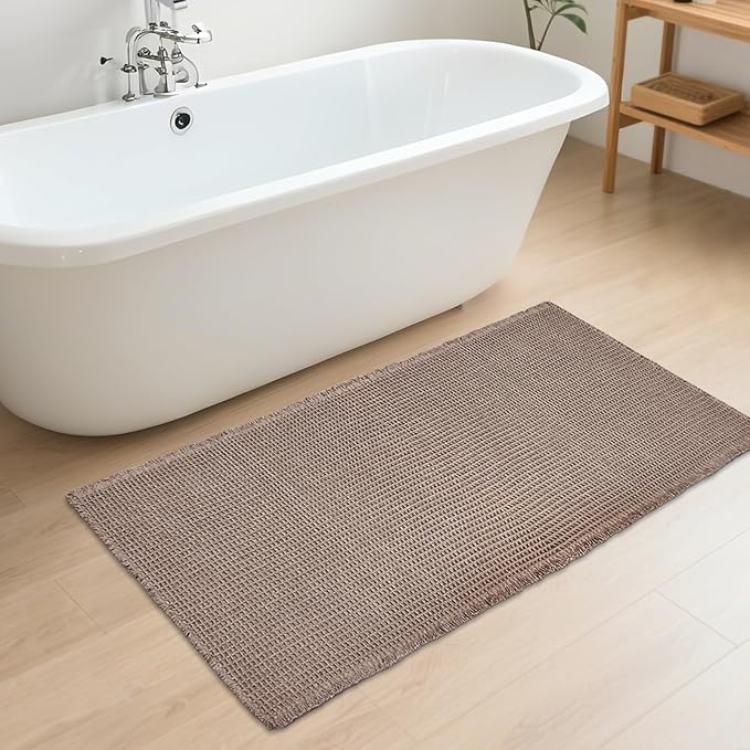 ZALL Tan Waffle Bath Mat,Super Absorbent Non Slip Bathroom Rug,Brown 24x48inch,Machine Washable Ultra Soft Floor Mats