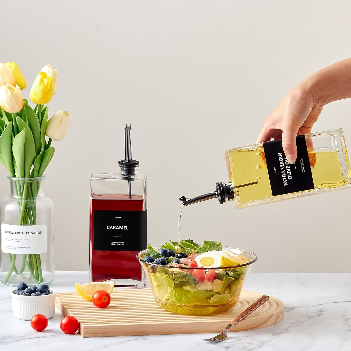 Olive Oil Dispenser Bottle for Kitchen, 16.9 oz/ 500 ml Cooking Oil Container, Glass Oil Dispenser Set, Glass Cruet for Oil with Pourer Spouts, Coffee Syrup Dispenser