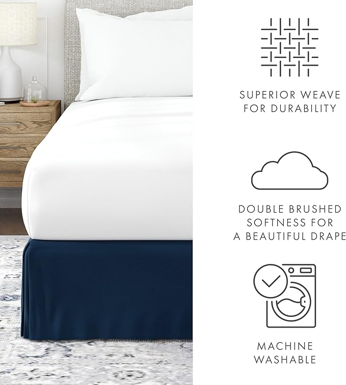 Linen Market Bed Skirt - Ultra Soft Microfiber - Easy Fit with 14 Inch Tailored Drop - Hotel Quality, Shrinkage & Fade Resistant - Bed Cover - Cal King Bed Skirt - Bedroom Décor - (Cal King, Navy)