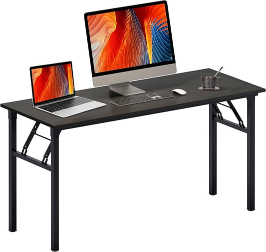 DlandHome Computer Desk, 59.8Inch Office Desk Computer Table, Study Writing Study Desk for Home Office, Black and Black