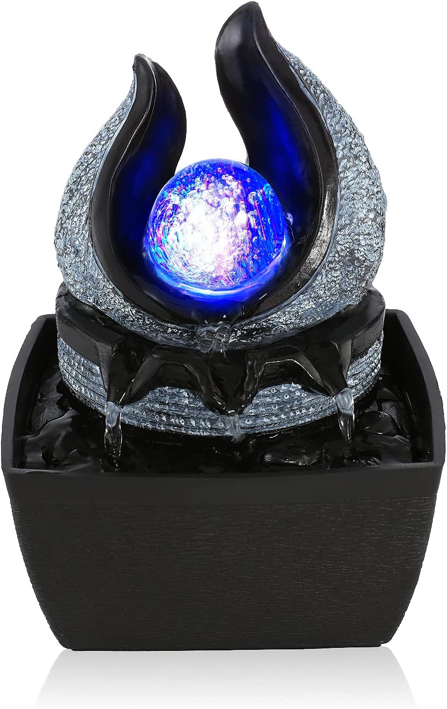 WICHEMI Water Fountains Indoor Waterfall Fountain Mini Tabletop Fountain with LED Rolling Ball Water Feature Indoor Zen Meditation for Home and Office Indoor Spaces Decor (Style 1)