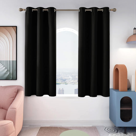 Deconovo Blackout Curtains for Bedroom – Set of 2 42W x 45L Inch Thermal Insulated & Noise Reducing Panels–Home Window Room Darkening Sustainable Grommet Drapes for Living Room and Nursery, Black