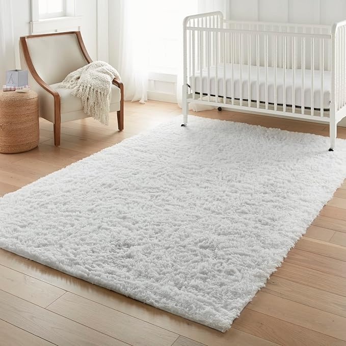 Ophanie 5x8 White Rugs for Living Room, Fluffy Fuzzy Plush Soft Carpets, Shaggy Area Rugs for Bedroom, Carpet for Dorm Nursery Home Decor Aesthetic