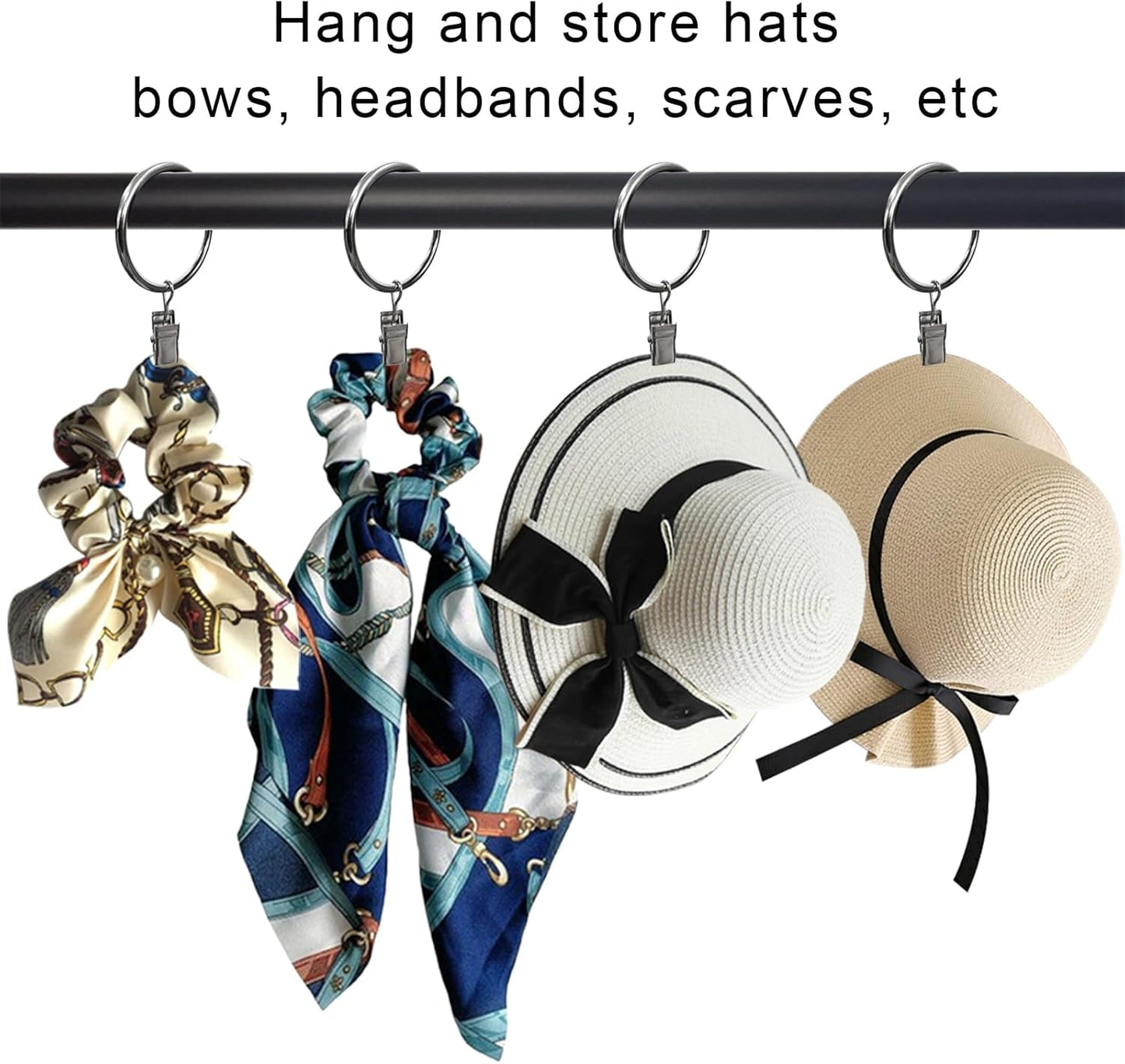 40 Pack Metal Curtain Rings with Clips, Drapery Clips Hooks, Decorative Curtain Rod Clips 1.5 in Interior Diameter, Silver