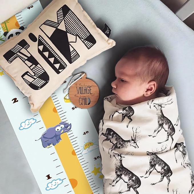 Kids Growth Chart, Wood Frame Fabric Canvas Height Measurement Ruler from Baby to Adult for Child's Room Decoration 7.9 x 79in (7.9 x 79in, Giraffe)