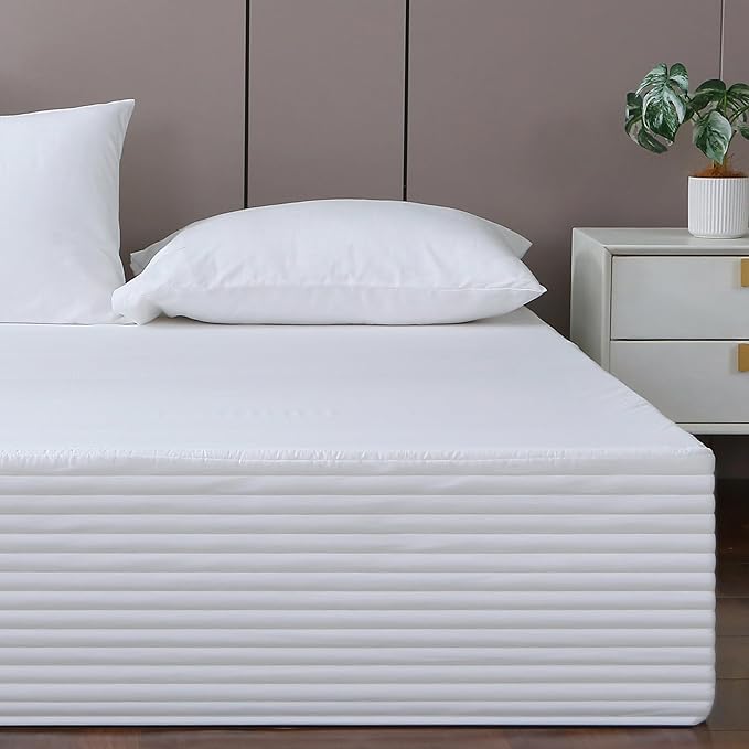 King Bed Skirt-Box Spring Cover with 14 Inch Tailored Drop,Wrinkle and Fade Resistant Hotel Wrap Around Bed Skirts，Bed Frame Cover (Horizontal Stripe White, King)