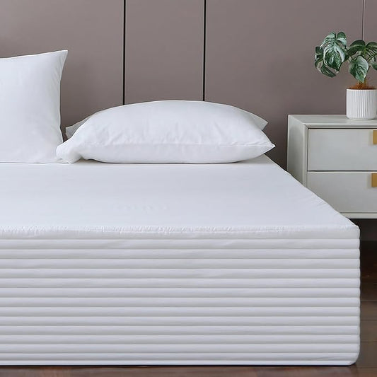 King Bed Skirt-Box Spring Cover with 14 Inch Tailored Drop,Wrinkle and Fade Resistant Hotel Wrap Around Bed Skirts，Bed Frame Cover (Horizontal Stripe White, King)