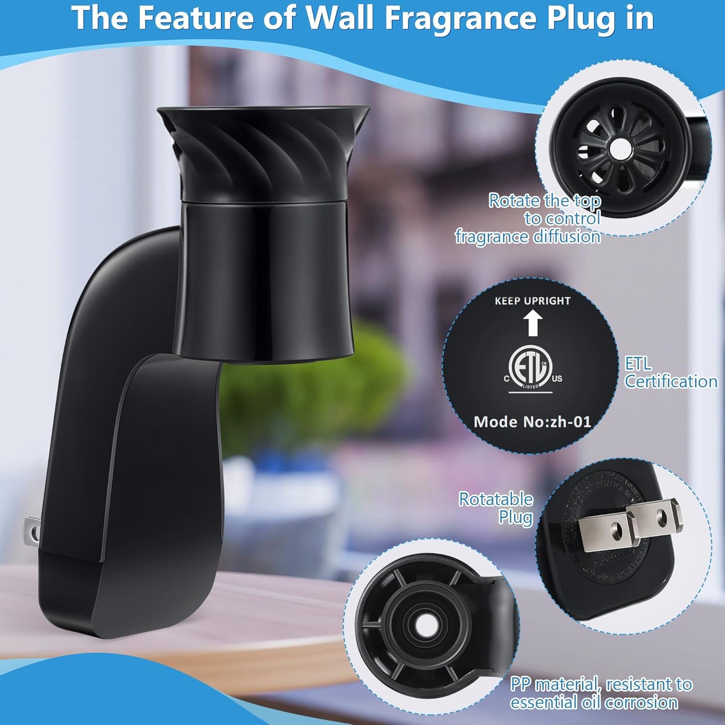 3 Pack Wall Fragrance Plug in Compatible with Bath and Body Works WallFlower Fragrances, ETL Certified, Rotatable, Precise Scent Control Fragrance Diffuser Plug for Home, Office (Black)