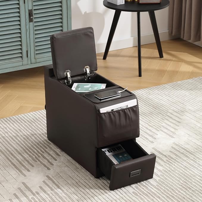 Wall Hugger Power Recliner Chair, Home Theater Seating Electric Recliing Sofa with Massage & Heat, Cup Holder, USB Port, LED Ambient Light, Storage for Living Room (Brown, Console Table Only)