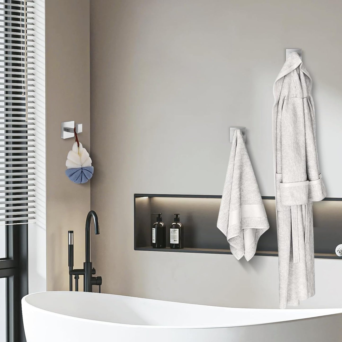 Brushed Nickel Towel Hooks for Bathrooms, Heavy Duty Wall Mounted Stainless Steel Modern Hook, 4 Pack – Ideal for Hanging Towels, Robes, Coats, in Kitchen, Bedroom, Bathroom, or Hotel