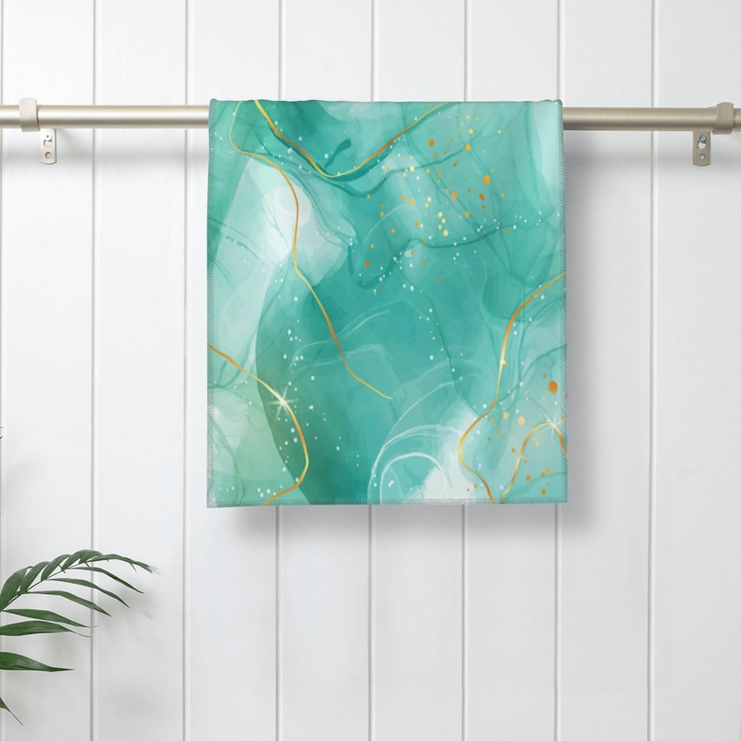 Teal Gold Marble Bathroom Hand Towels Decorative Set of 2 Green Turquoise Bath Hand Towels for Bathroom Kitchen Home Gym Yoga Spa 14"x28" Soft Absorbent Farmhouse Decorative Towel