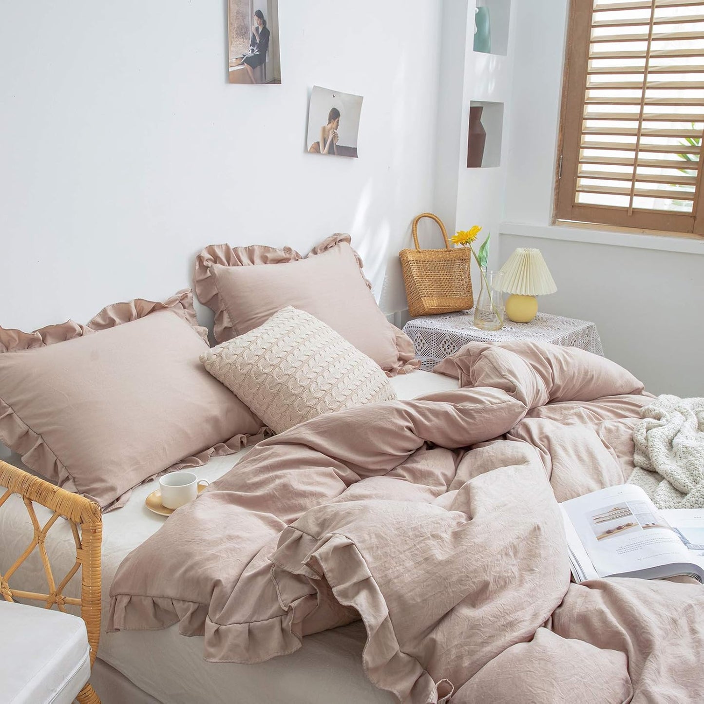 King Pillowcases Taupe Pillow Shams Cute Pillow Cover Tan Ruffle Set of 2 Shabby Chic Ruffled Fringe Decor Taupe Gray Pillowcases 2 Pack King (20''x36'')