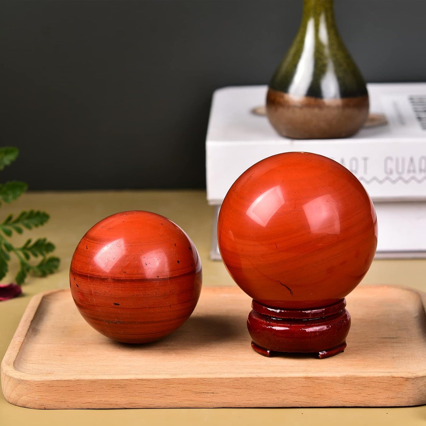 JIC Gem Natural Red Jasper Healing Crystal Ball Divination Gemstone Sphere Red Crystal Feng Shui Reiki Aura Home Desk Decor (60-70mm)