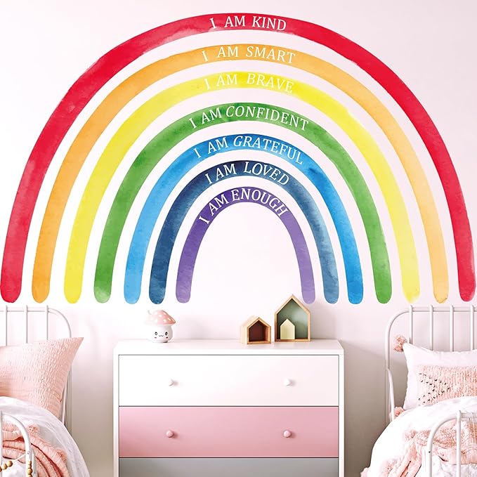 Large Colorful Rainbow Wall Decals, Insparational Peel and Stick Fabric Nursery Wall Decor, Removable Home Room Wall Decor Murals Stickers for Kids Girls Toddler Bedroom Living Room Playroom