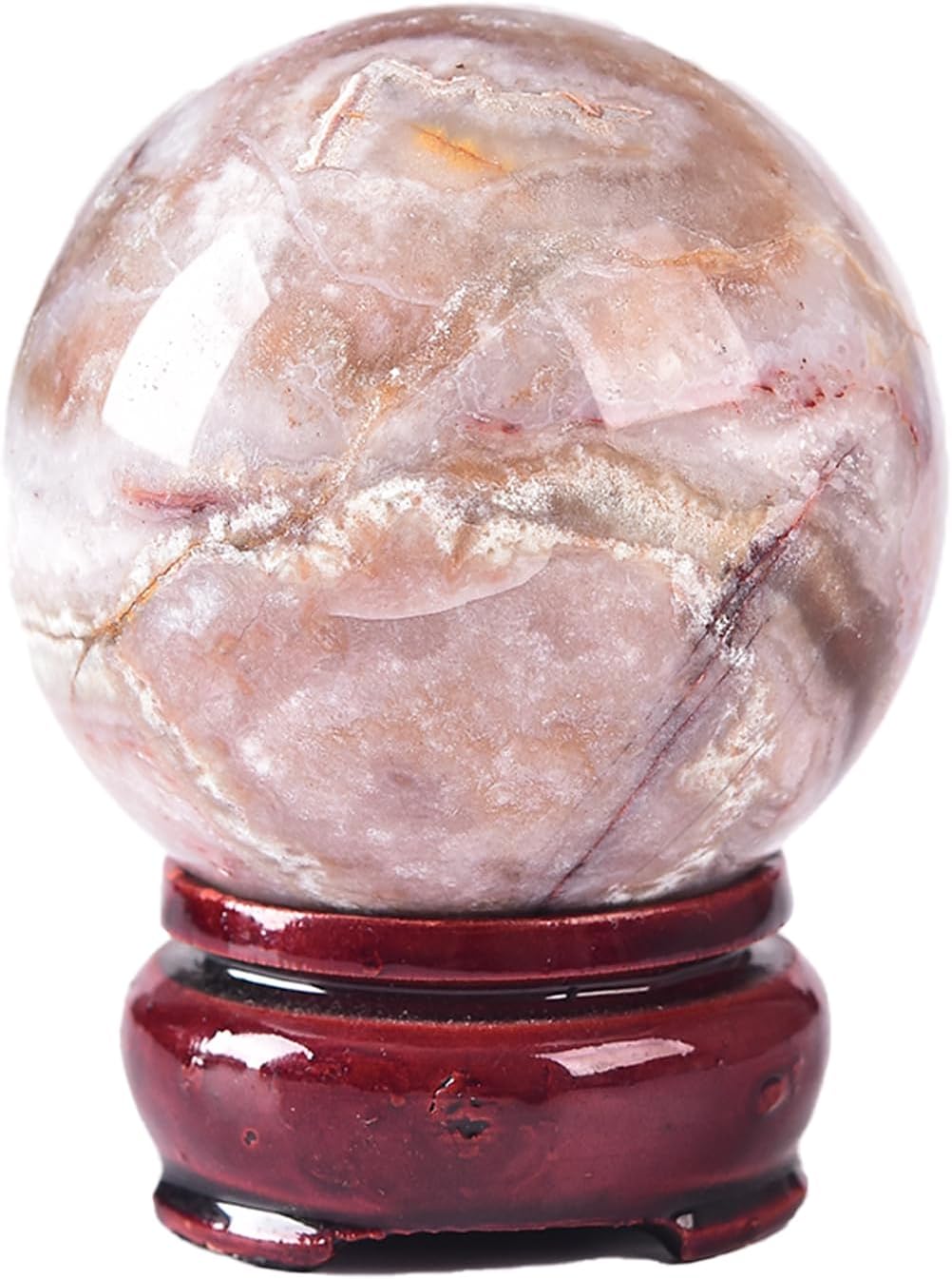 JIC Gem Natural Striped Agate Crystal Sphere Healing Crystal Decorative Ball with Wooden Stand Meditation Balls for Witchcraft Reiki Gift 50-60mm