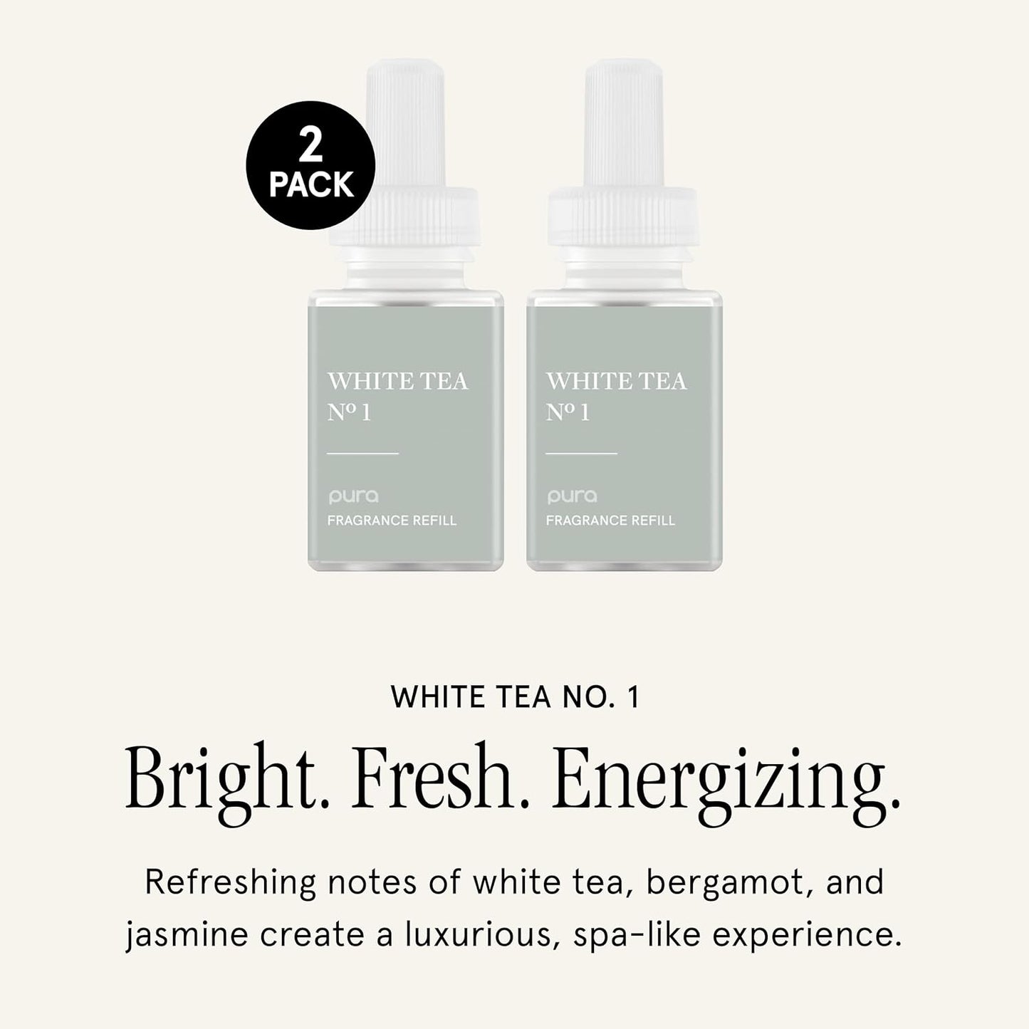 PuraHome Scent Refill - Smart Home Air Diffuser - Up to 120-Hours of Luxury Fragrance per Refill - Home Essential - Clean & Safe Diffuser Fragrance - 2 Pack, White Tea No. 1